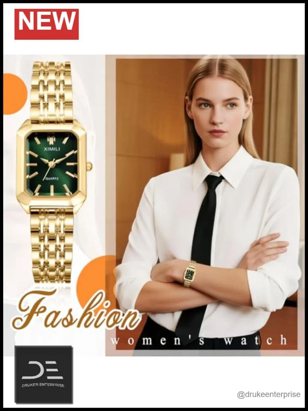 Gold Square Stainless Steel Watch Analog Quartz Elegant Bracelet Wrist Watch